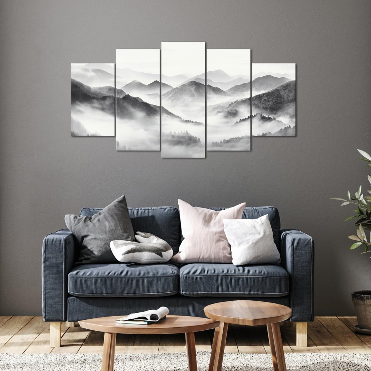 HOMEOART Mountain Wall Art Nature Landscape Painting Living Room Decor 5 Pieces Art Prints Overall 60inchx32inch