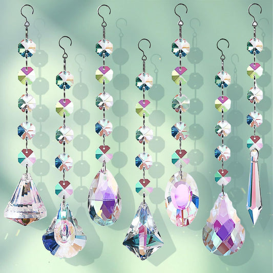 7-Pack Crystal Sun Catchers with Glass Beads - Hanging Window Prisms for Rainbow Light Refraction, Garden & Home Decor