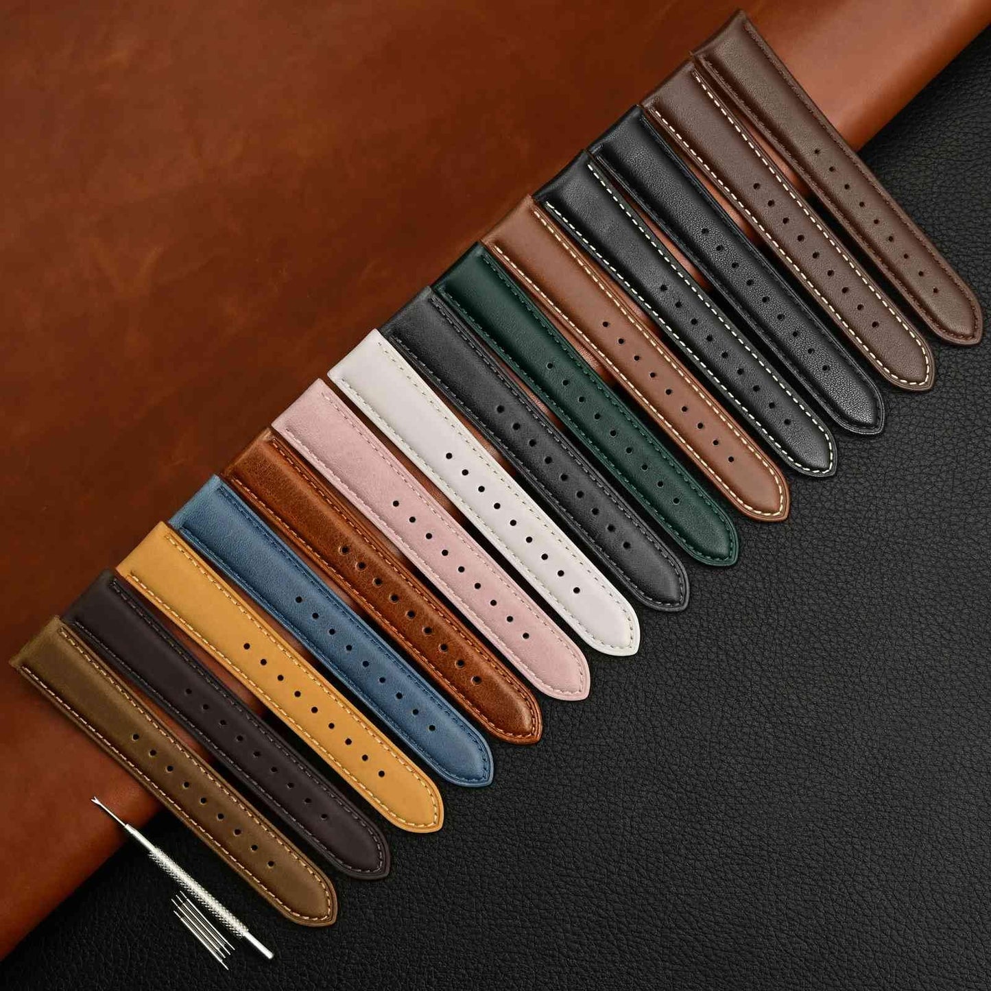 WOCCI 20mm Vintage Leather Watch Band for Men and Women, Gold Buckle (Gold Brown)