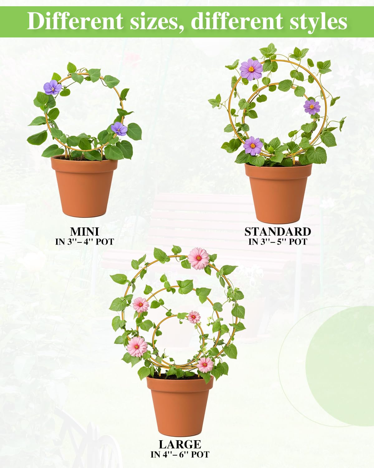 3 Pack Premium Round Plant Trellis Indoor, Small Metal Plant Support Stake for Climbing Plants, Different Sizes Gold Garden Trellis for Ivy and Flowers Outdoor