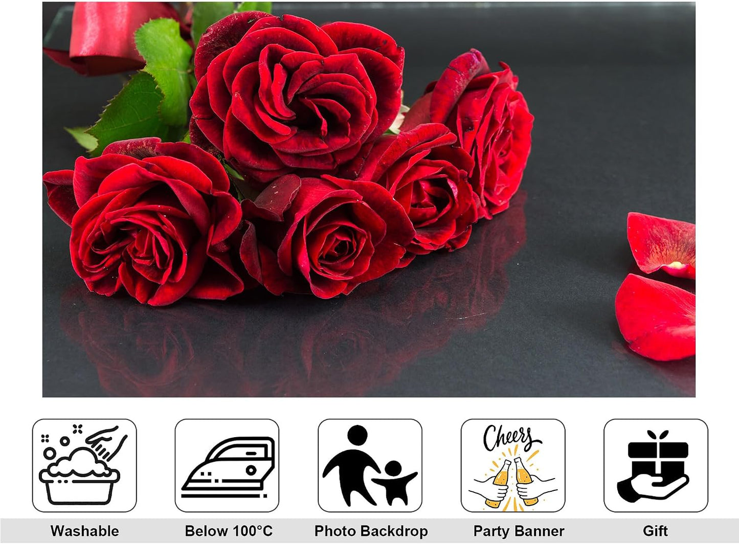 KeyWork 9x6ft Red Rose Bouquet Backdrop Fresh Bloom Petal Photography Background for Valentine's Day Gift Party