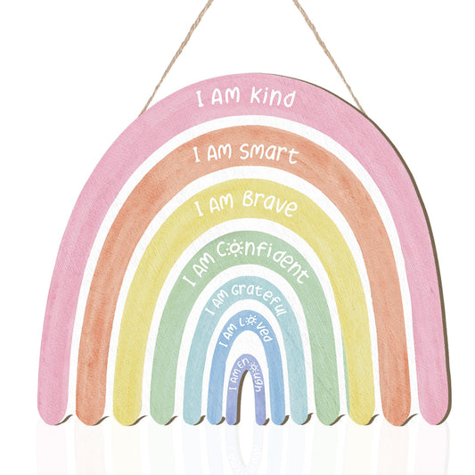 CroBlissful Rainbow Classroom Decor Boho Pastel Rainbow Decor Art for Kids with Inspirational Quote Colorful Wood Door Hanging Decoration for Nursery Playroom Bedroom 11.81 x 10.24 Inch(Watercolor)