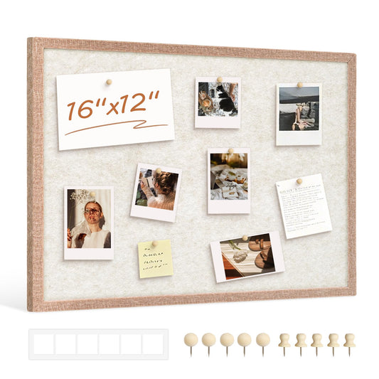 DOLLAR BOSS Felt Framed Bulletin Board 16'' x12'' 1PC Small Cork Boards for Walls Cute Lightweight Aesthetic Corkboard for Office Home Decor College Dorm Room Photo Display with 10 Pins, Beige
