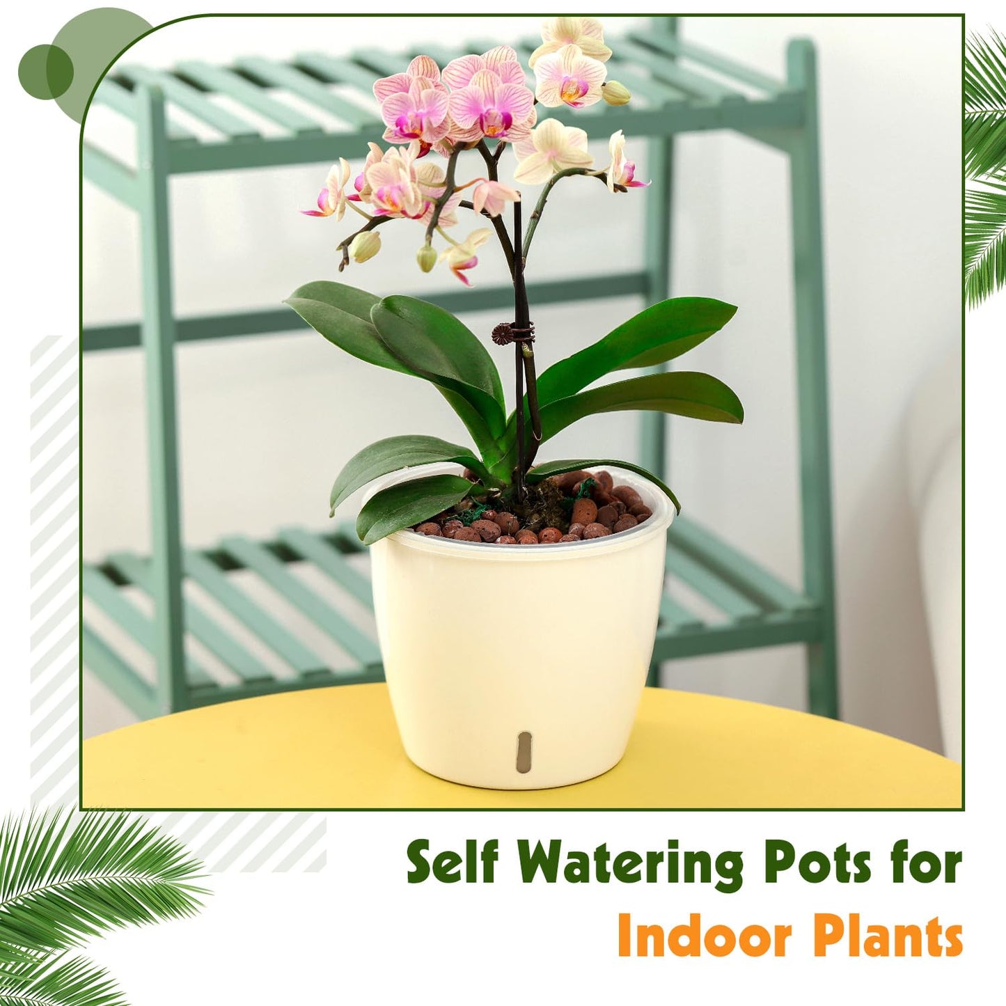 KvyusFlourish Self Watering Pots for Indoor Plants, 8-Pack 5'' Self Watering Planter with Drainage Holes, Small African Violet Pots with Water Level Indicator, Clear Wick Pot, White/Black