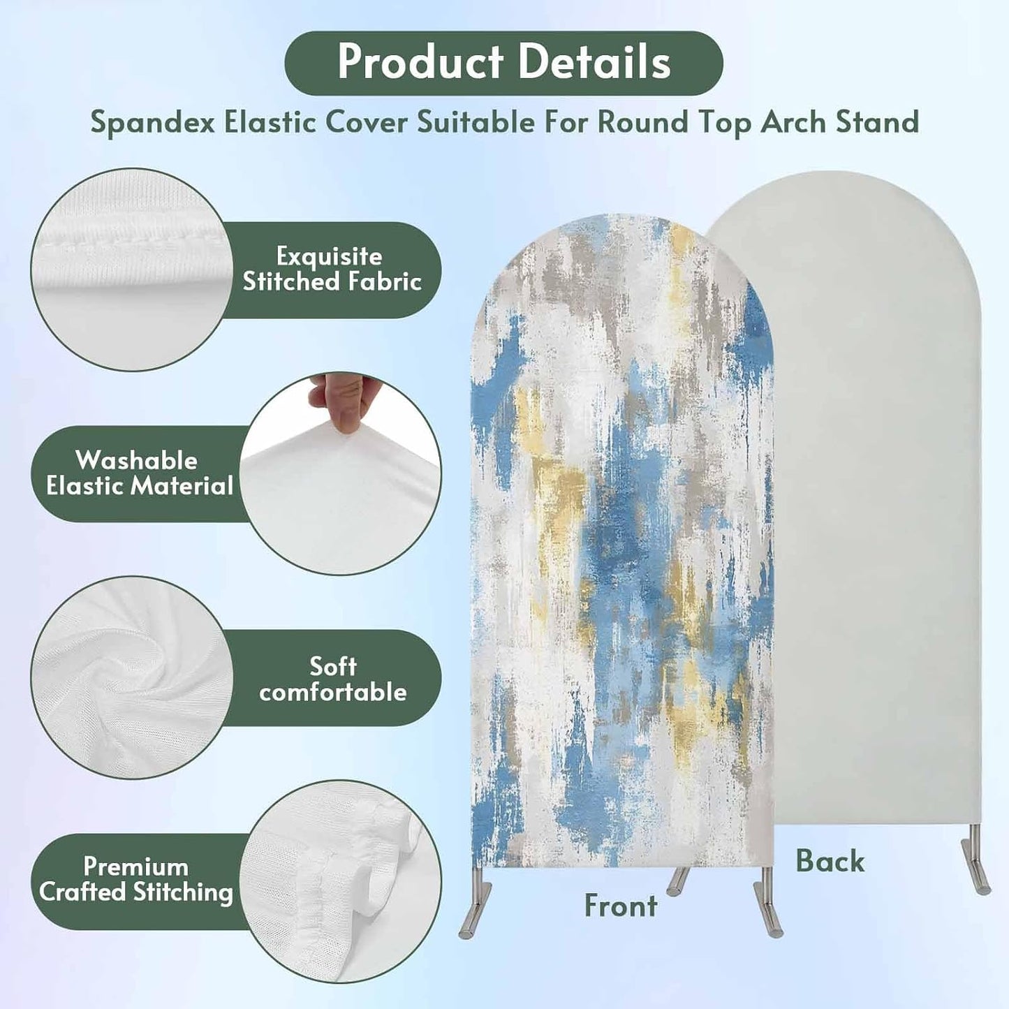 Jnbasdffb 6.6 Blue Gray Ombre Wedding Arch Cover, Stretchy Spandex Arch Backdrop Stand Covers FT, Vintage Abstract Art