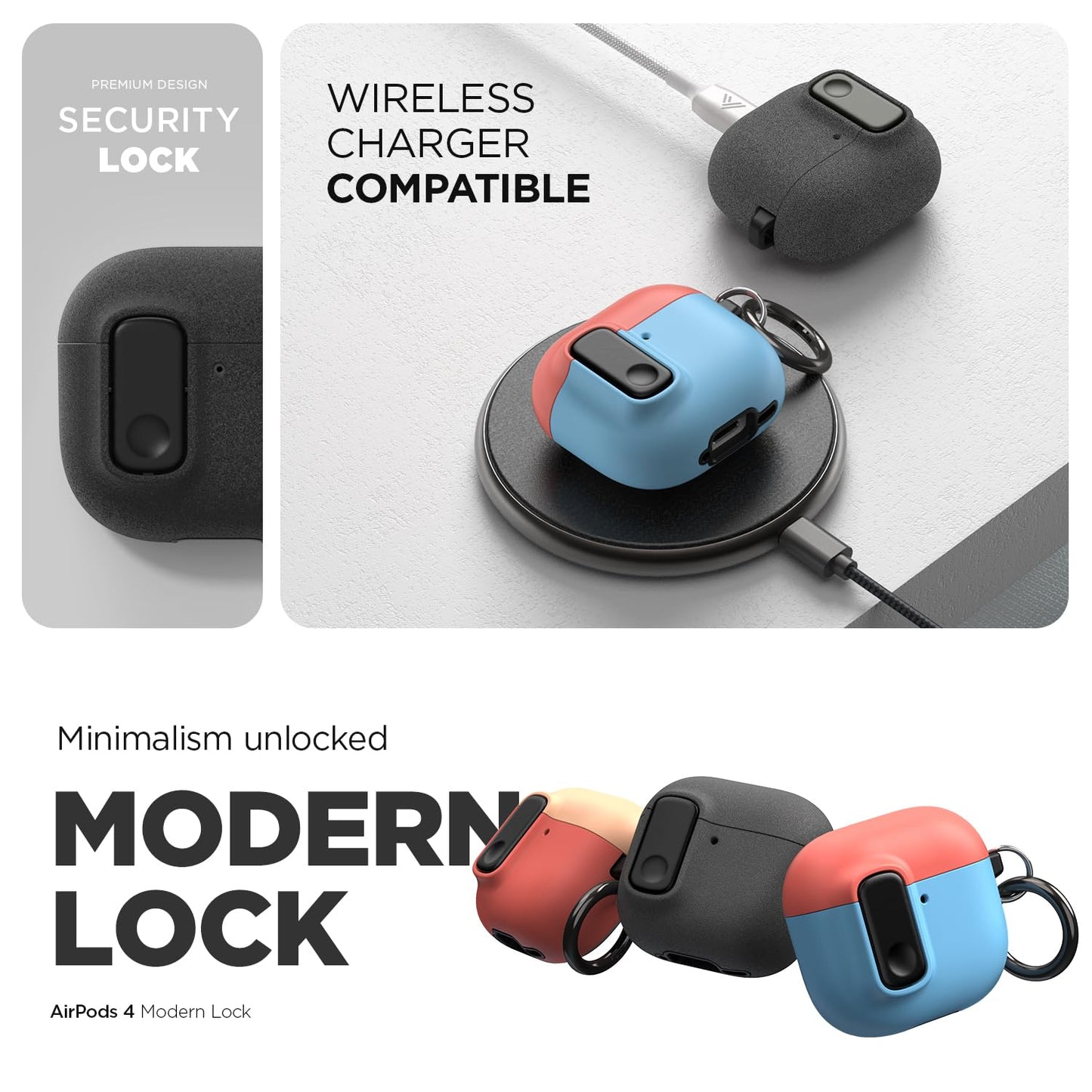 VRS DESIGN Modern Lock Case for Apple Airpods 4th Generation (2024), Rugged Protection with Secure Lock for Airpods 4 Case (Sandstone) [US Patent Registered]
