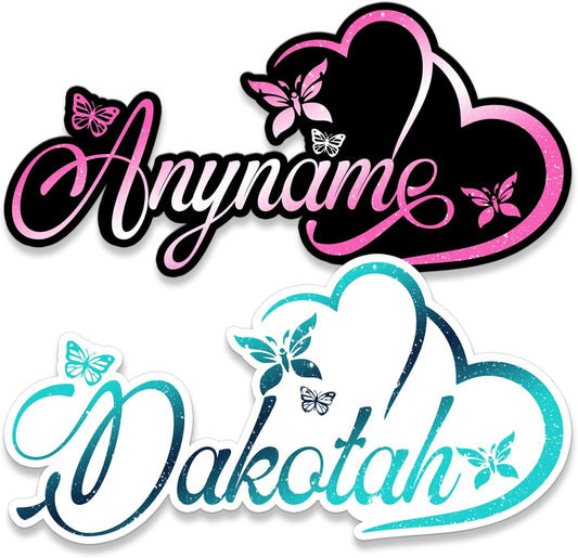 Custom Butterfly Floral Heart Name Sticker Personalized Text Flower Animal Lovers Colorful Waterproof Vinyl Sticker