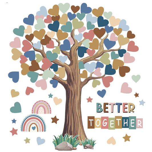 Adduster 108 Sheet Tree Bulletin Board Set - Classroom Tree Bulletin Board Set Heart Cutouts Classroom Bulletin Wall Decor Supplies for School Elementary Teacher Chalkboards (Bohemian)