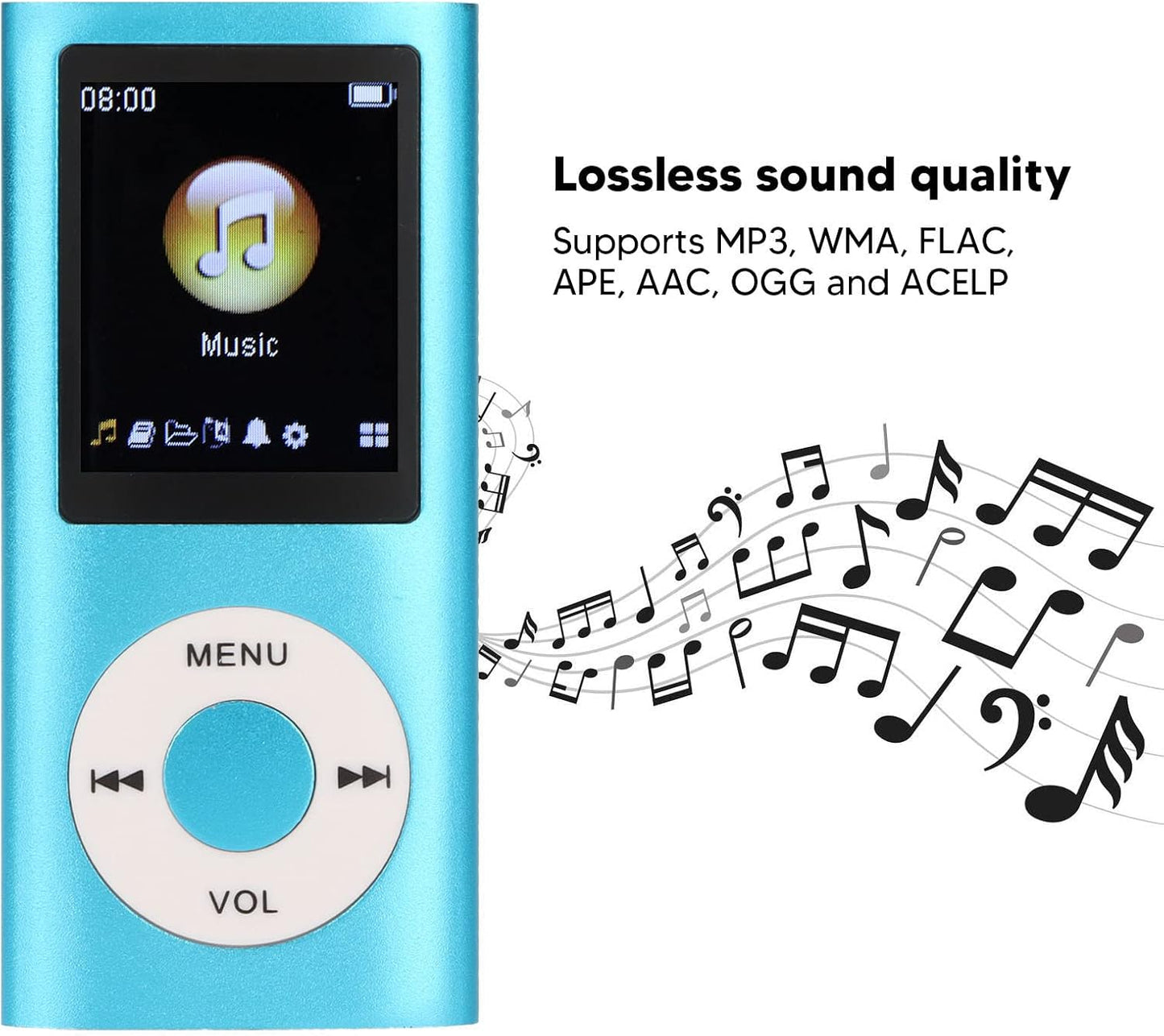 Sorandy MP3 1.8in 64GB, Player, Player with LCD Screen Mini USB Port, Slim Classic Digital Voice Recorder with FM