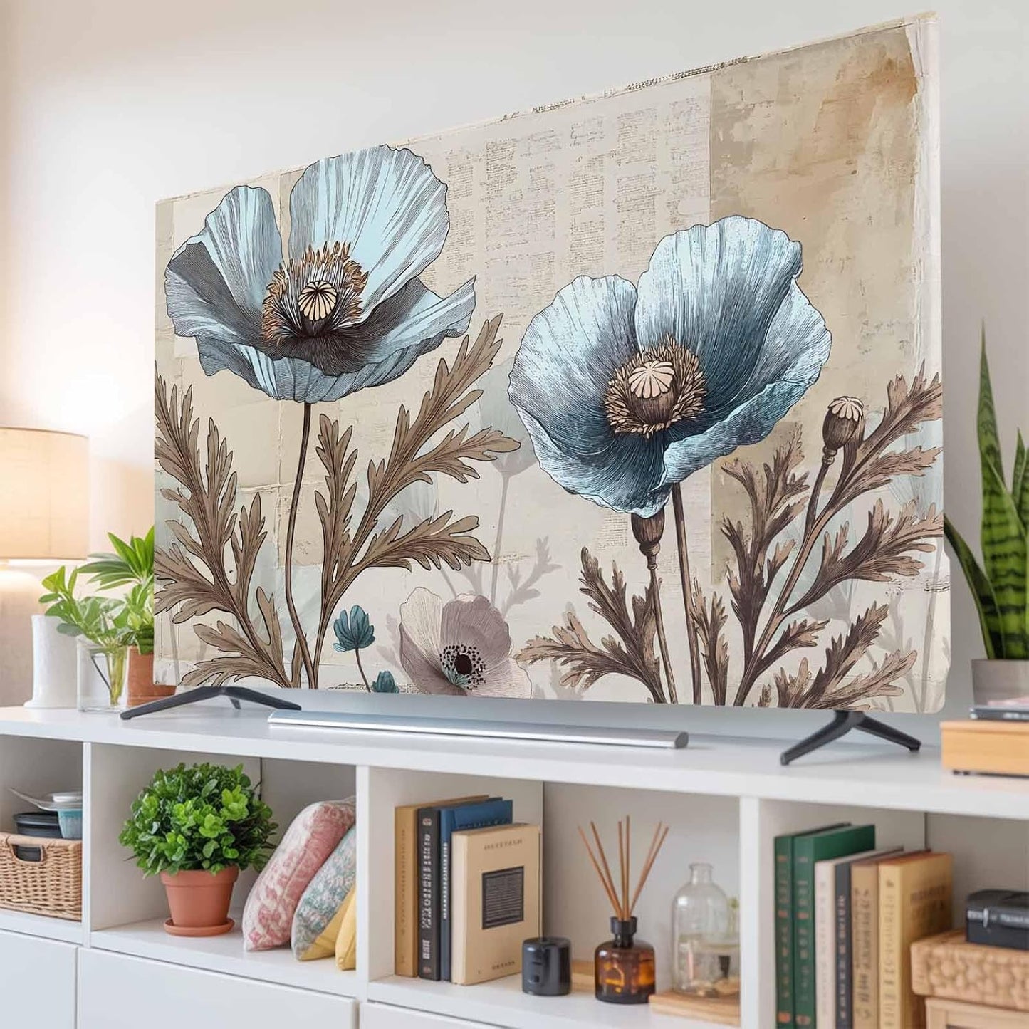 Yukro 65 Inch, 57"x32" Blue Broccoli Indoor TV Dust Cover, Rustic Farmhouse Floral Retro Brown Plant Elastic TV