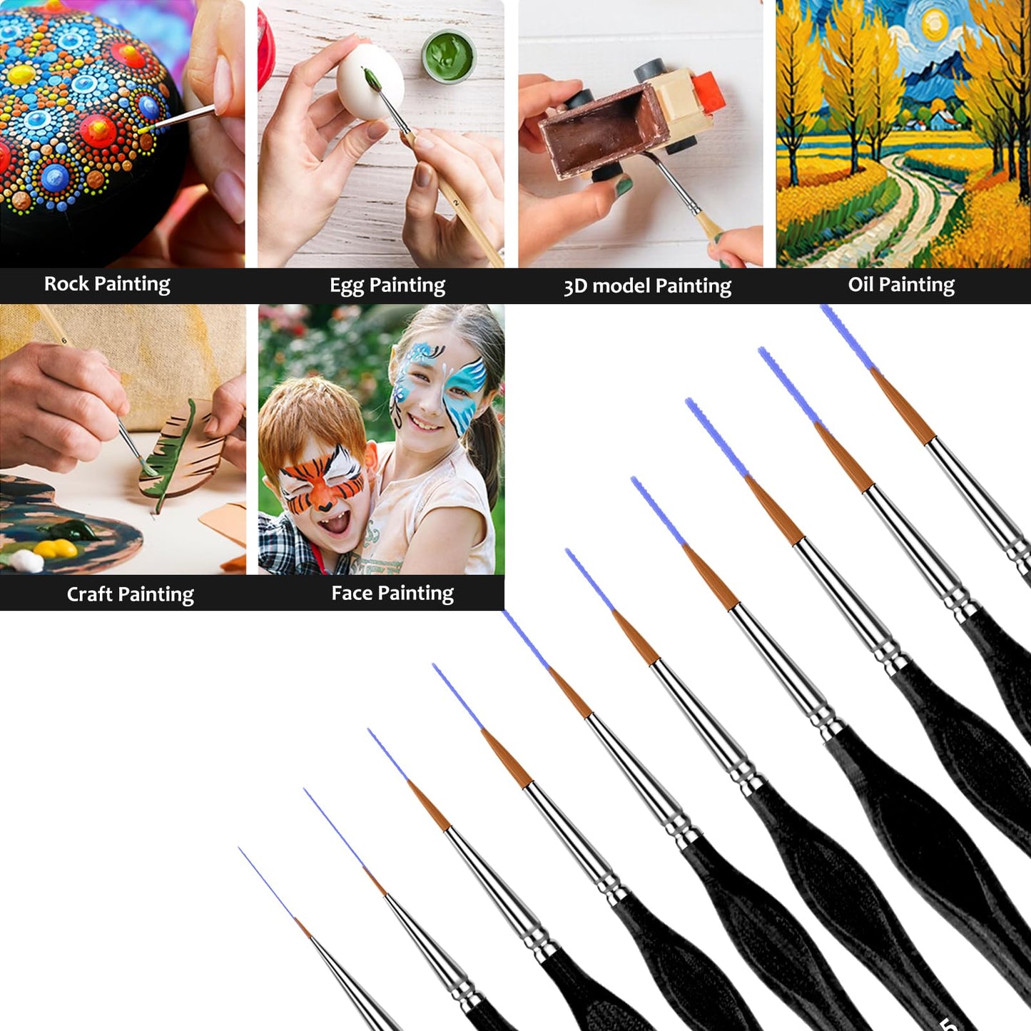 10PC Miniature Paint Brush for Fine Detailing,Small Painting Brushes Set for Art, Crafts, Acrylic, Watercolor, Oil, Model, Face, 40k & Paint by Number, Figurine (Black)