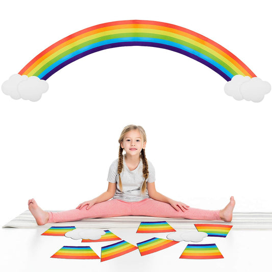 Sumind 10 Pcs Jumbo Rainbow Wall Decal Cardboard Cutouts Bulletin Board Set Paper Cloud with Glue Point Dot Colorful Giant Rainbow Decoration for Girls Birthday Party Backdrop Photobooth Room Decor