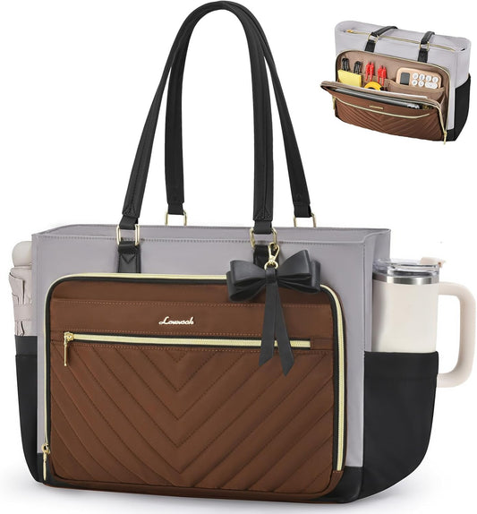 LOVEVOOK 15.6 Inch Laptop Tote Bag for Women, Work Bag for Nurse with Large Cup Holder, Nurse Diaper Bag for Travel