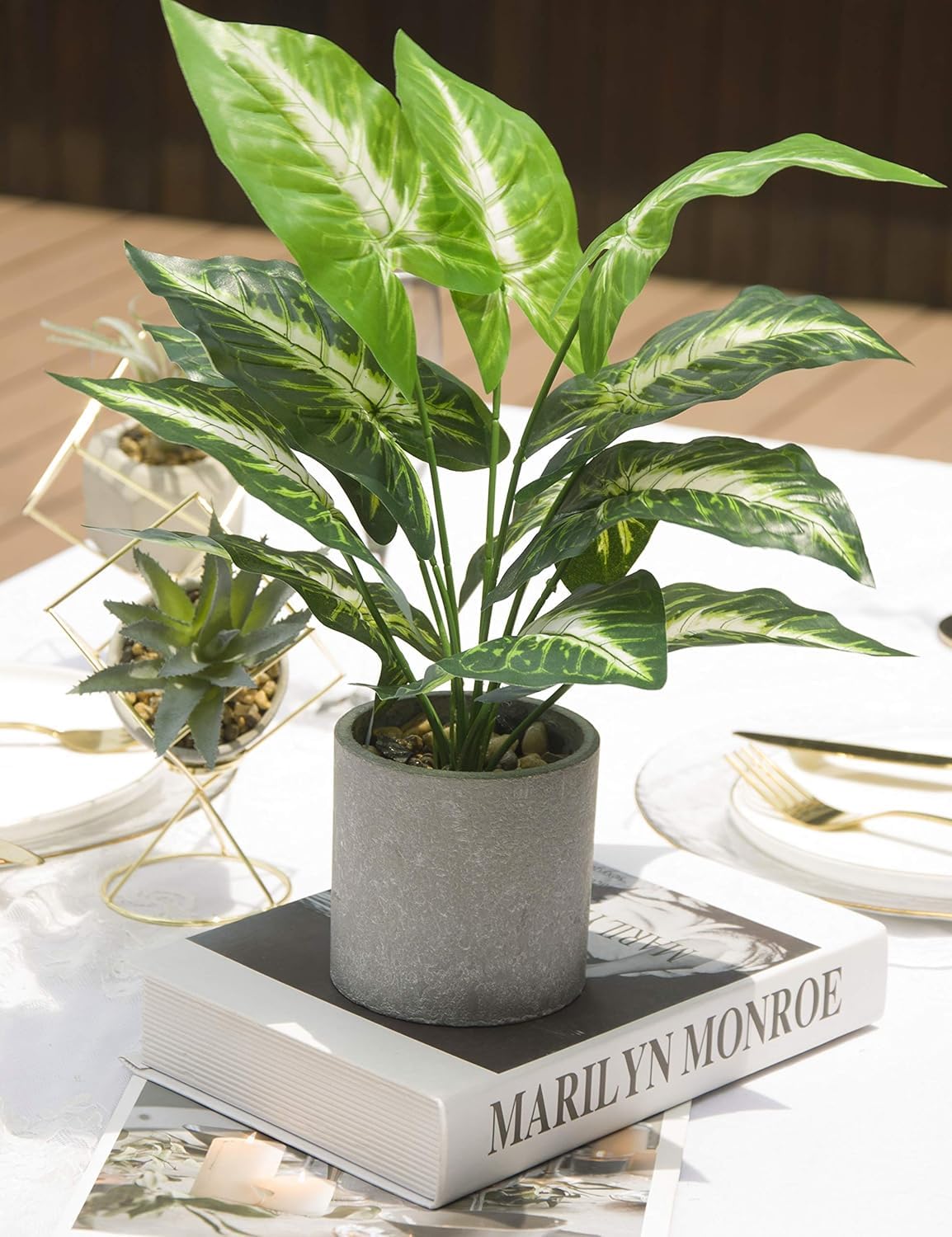 JC nateva 16" Small Fake Plants Artificial Tropical Faux Plants Indoor for Office Desk Shelf Bathroom Home Decor