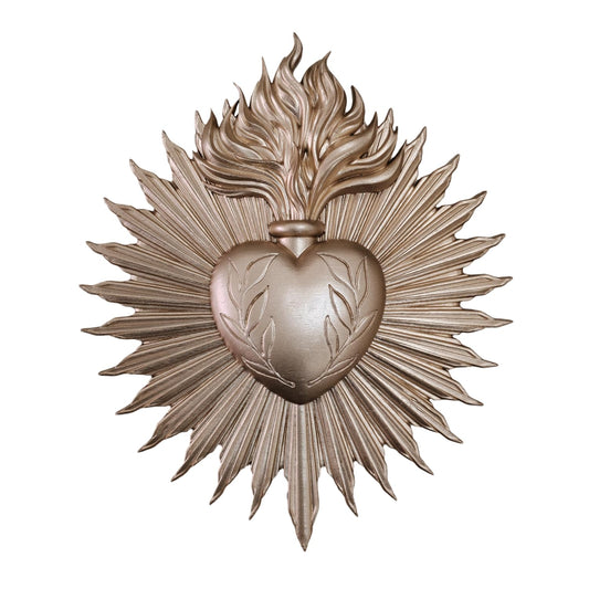 wsmart Sacred Heart Wall Decor - Vintage Gold Resin Catholic Statue, Antique Jesus Heart Art for Indoor & Outdoor Spiritual Home Decor