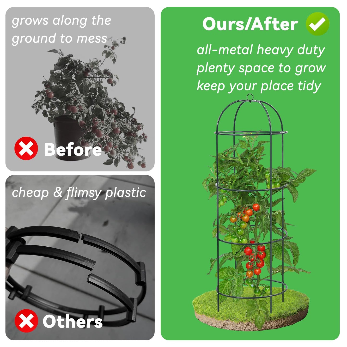 Large Trellis, Garden Obelisk Trellis for Climbing Plants Outdoor, 55" Metal Trellises for Tomato Cucumber Clematis Rose Vine Support, Heavy Duty Round Cage Stand for Grow Bag Raised Bed Yard, 2 Pack