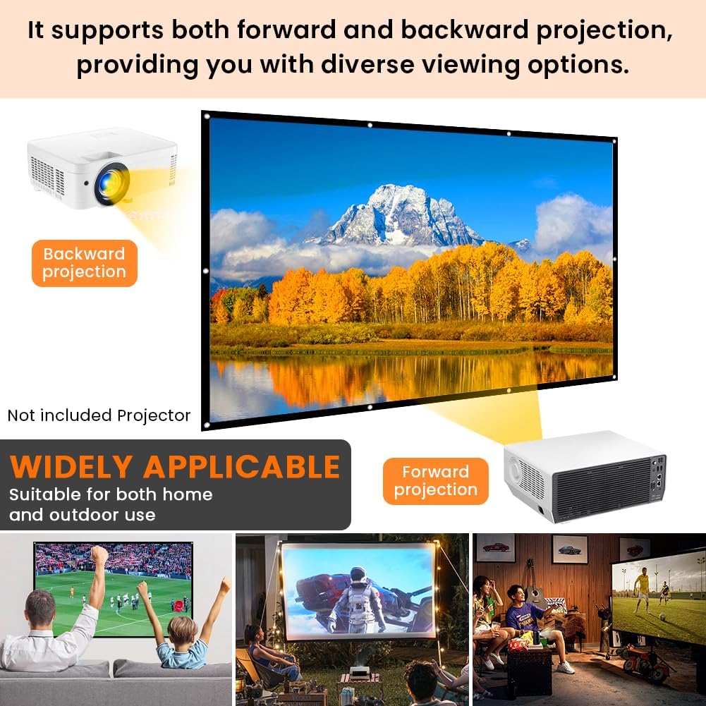 StepOK 16:9 60"|72"|84"|100"|120"|150" (100 inch Projector Screen, White Projector Screen, No Crease Home Theater
