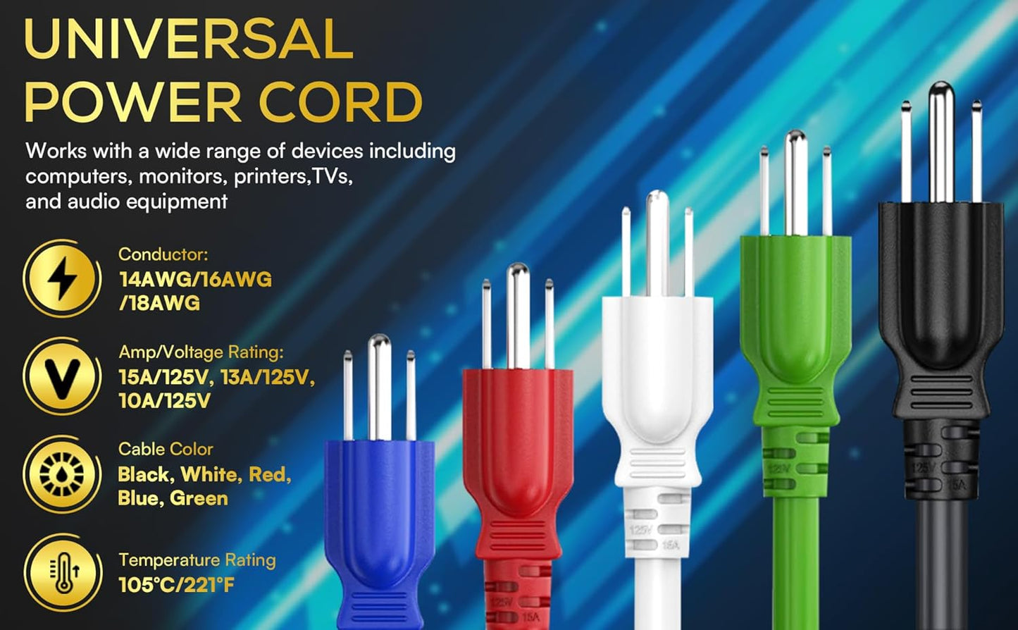Cable Leader 5ft 18 IEC320 C13 5-15P, AWG Universal Power Cord to NEMA Extension Power Cord, Compatible with Computers
