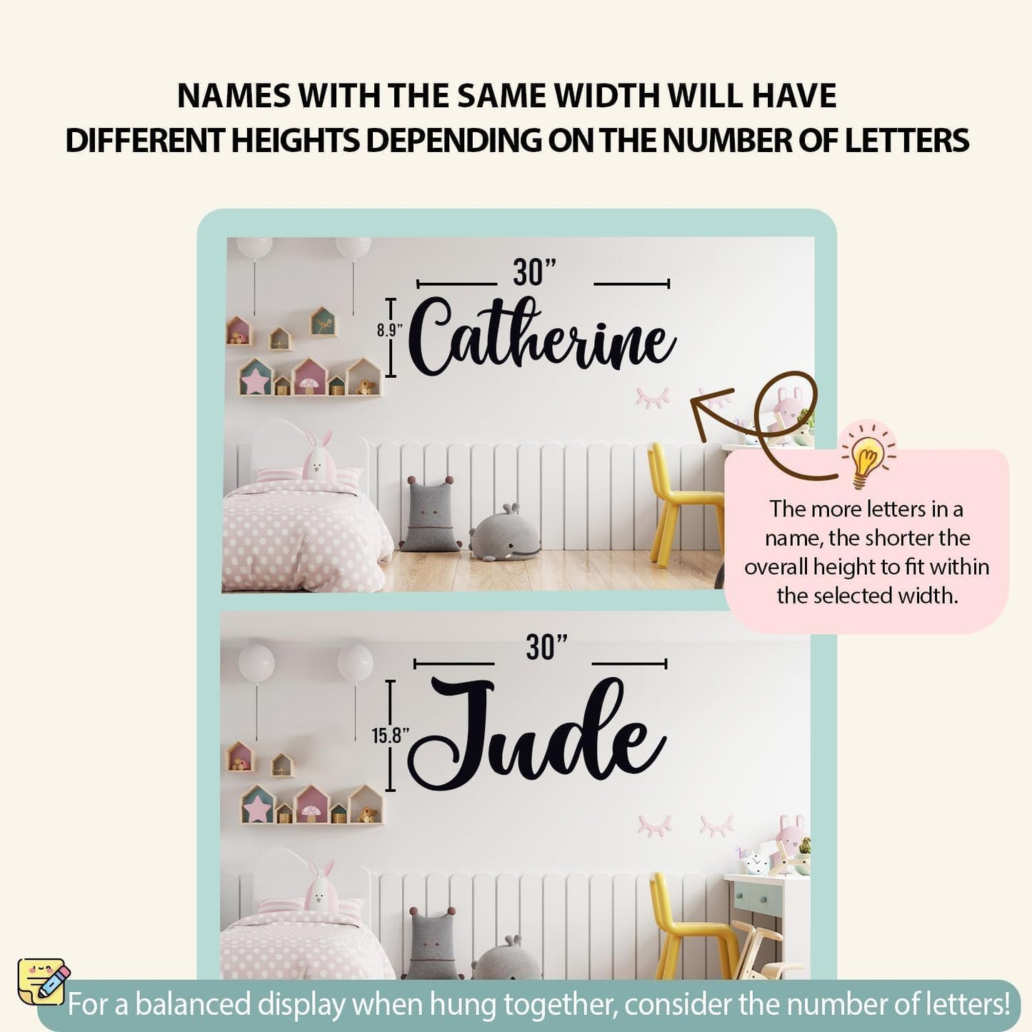 Personalized Name Sign for Nursery - Custom Wooden Baby Name Sign for Kids Room Wall Decor, First & Middle Name, Includes Double-Sided Tape, Wedding signs & Family Name Signs