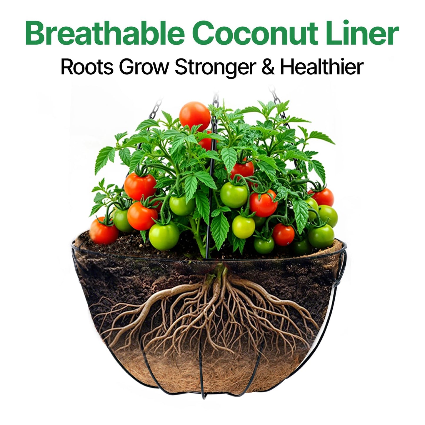 AMAGABELI GARDEN & HOME 4 Pack 12 Inch Metal Plant Hanging Baskets Planter Flower Pots Outdoor Indoor Wire Hanging Basket for Vegetable with Coco Fiber Liners for Garden Home Porch Decor
