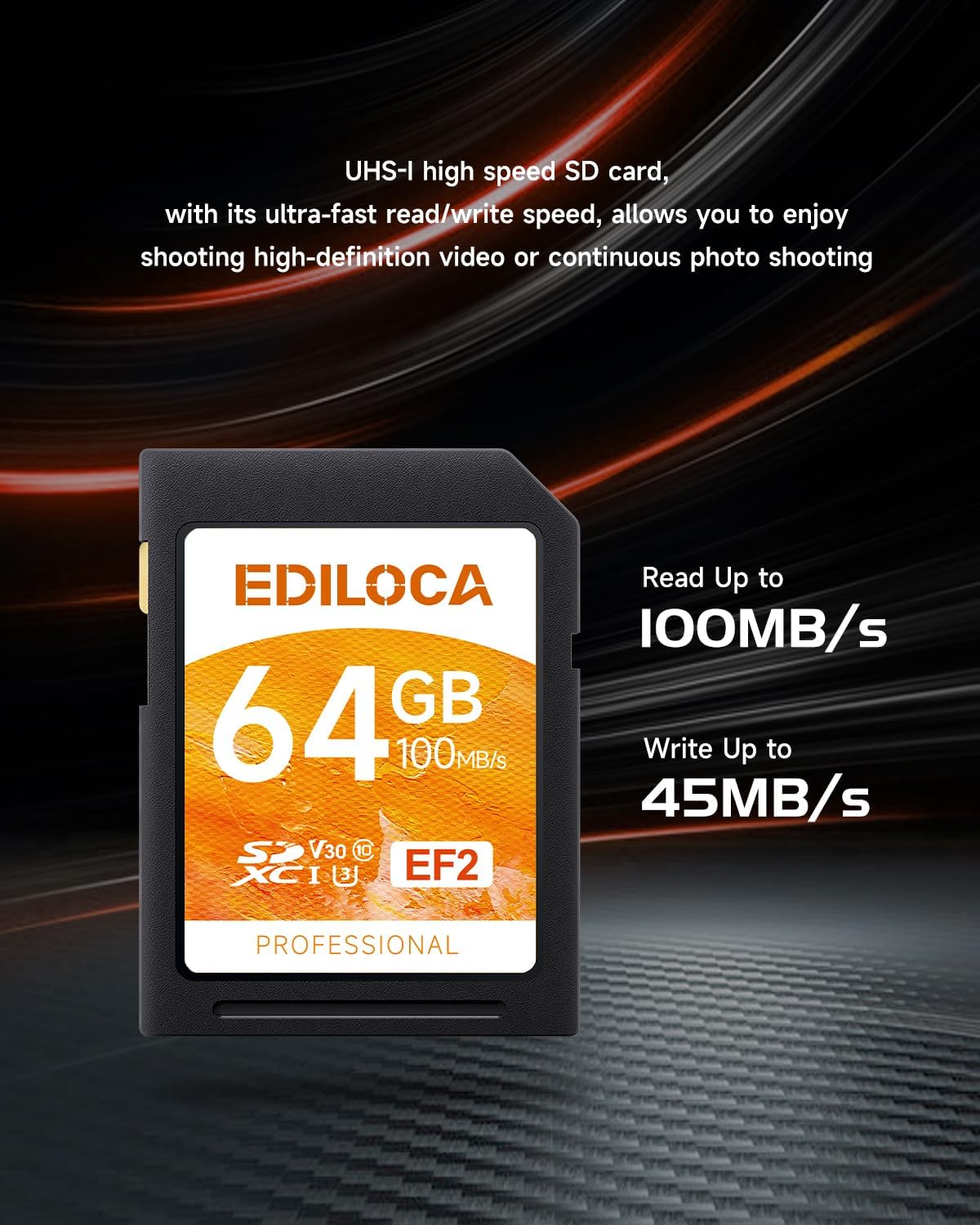 Ediloca 64GB 2 Pack 90/20MB/s, C10, U1, V10, 4K 64GB, EF2-2PCS UHS-I SD Card UHS-I Memory Card Fast Storage, Read/Write