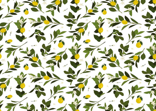 CORFOTO 7x5ft Summer Fabric Lemon Branch Backdrop Yellow Lemons Green Leaves White Flowers Citrus Pattern Photography
