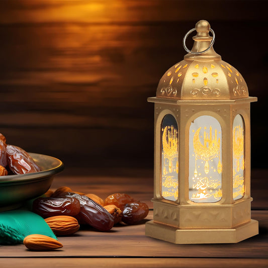 Glodecart 2PCS Ramadan Lantern for Ramadan Decorations, Gold Mini Castle Moon Pattern Ramadan Lantern for Ramadan Table Decorations Ramadan Gifts Home Decor, Ramadan Lights Lantern Decor Outdoor