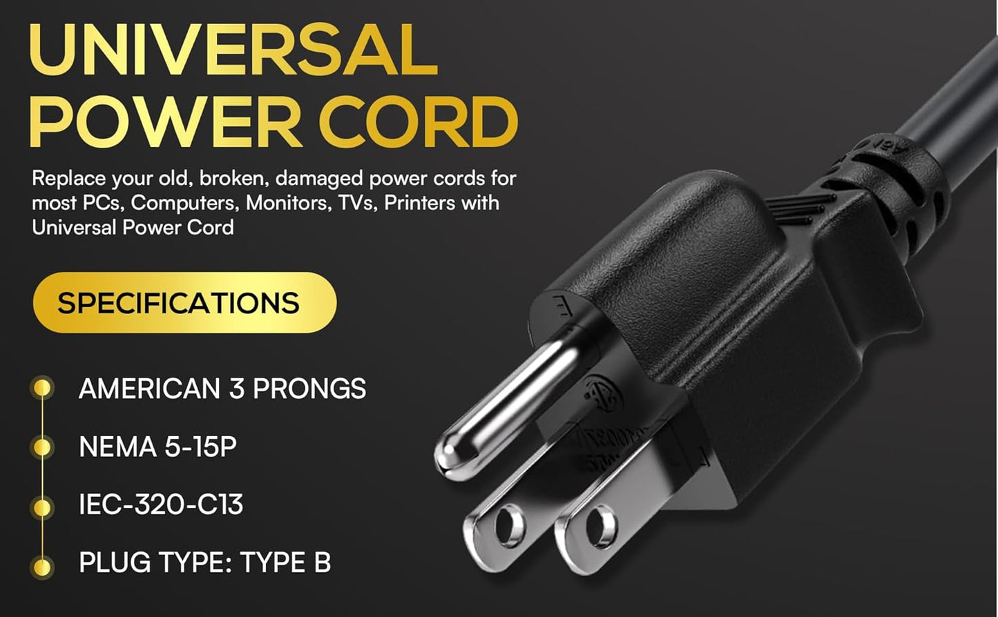 Cable Leader 5ft 18 IEC320 C13 5-15P, AWG Universal Power Cord to NEMA Extension Power Cord, Compatible with Computers