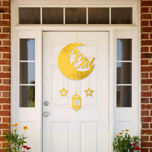 WEEPA 3 Pcs Ramadan Hanging Decorations Eid Mubarak Wall Decor Hollow Moon Star Lantern Shape for Islamic Muslim Home Decor Indoor Outdoor Hanging Ornament for Wall Window