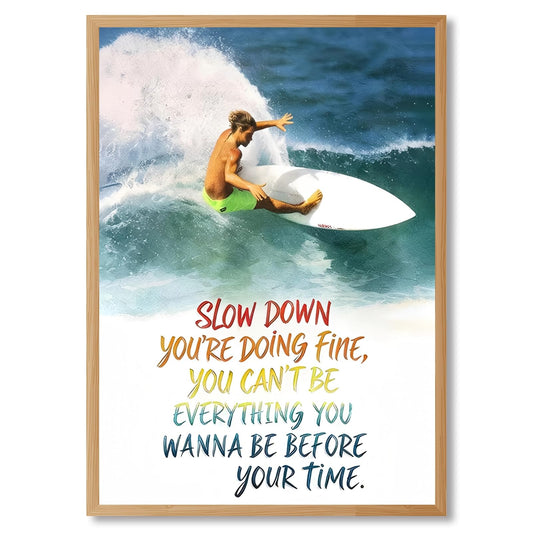 Qcrpnhy Vintage Surfing Poster 1990 Retro Surf Wall Art Inspirational Canvas Print Motivational Wave Rider Pictures Classic Ocean Beach Decor for Surfer Home Living Room Office 12x16inch Wooden Frame