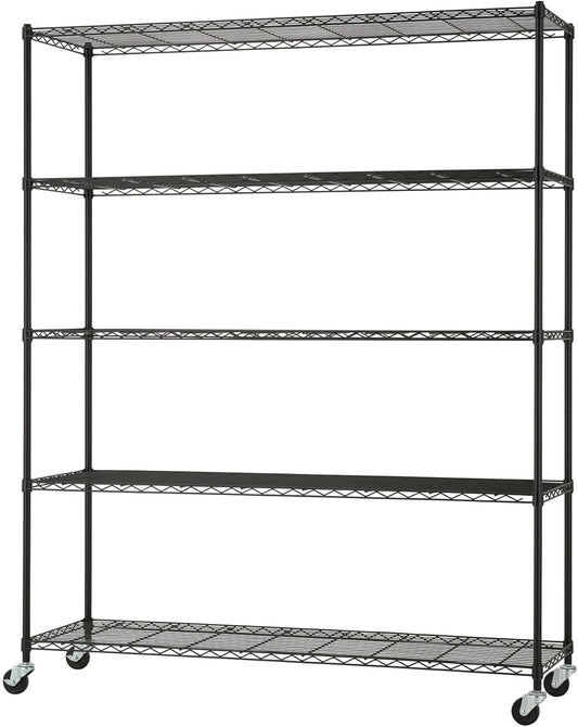 5-Tier Adjustable Wire Shelving by [Brand Name] - NSF Certified Kitchen & Garage Storage Rack, 500-2500 lb Capacity, 60” x 18” x 72”, Black