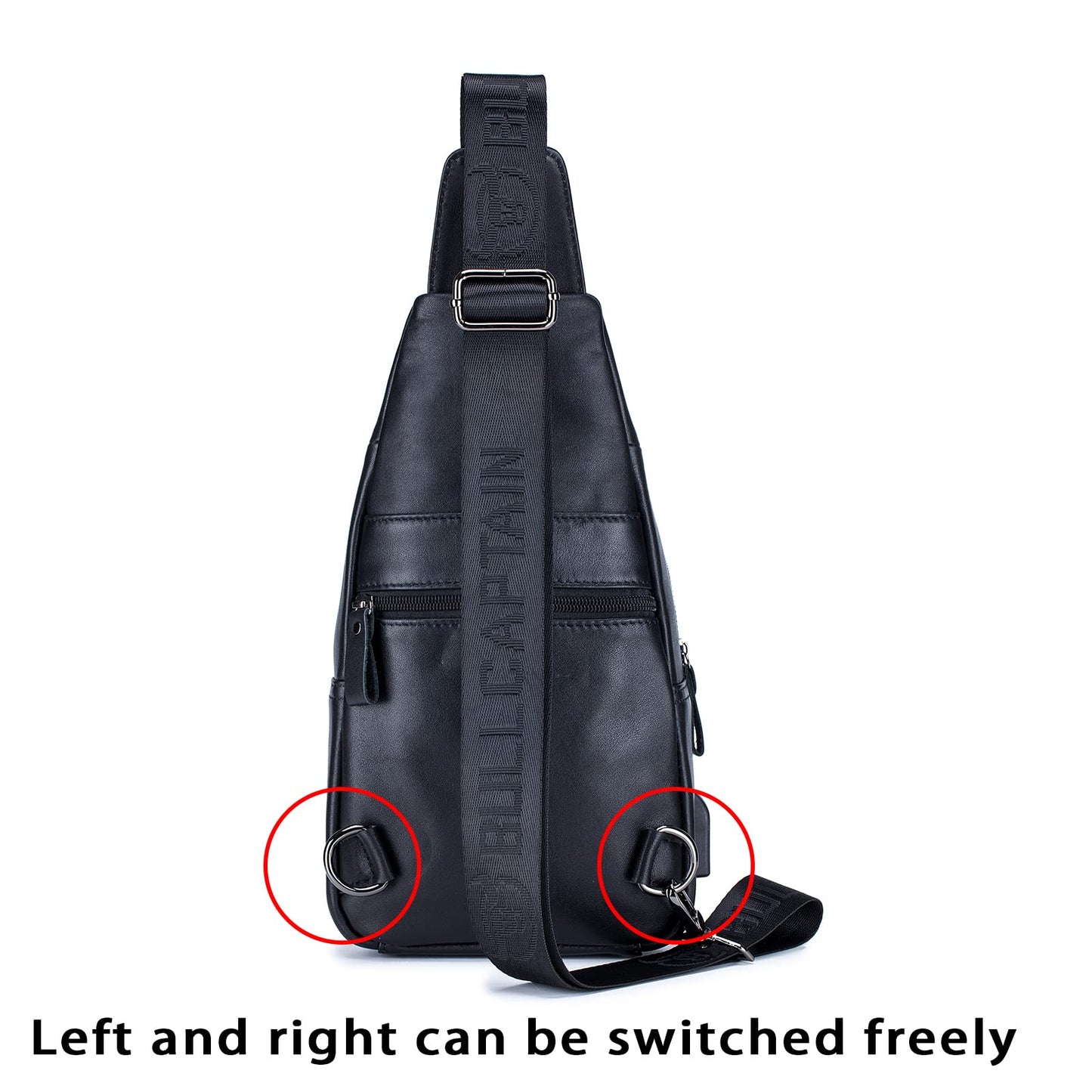 LUKZIJAES Genuine Leather Sling Bag for Men Crossbody Shoulder Chest Pack Hiking Casual Daypack Outdoor Travel Backpack (#1-Black)