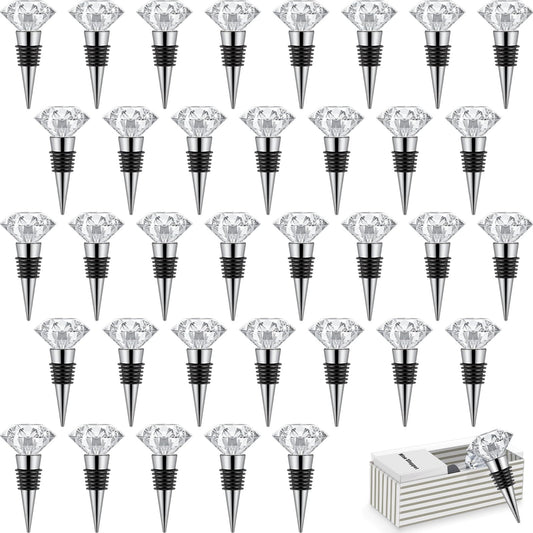 36 Pieces Crystal Wine Bottle Stopper Wine Stoppers Reusable Diamond Plug Beverage Corks Decorative Stopper Kits with Individual Present Box for Parties Wedding