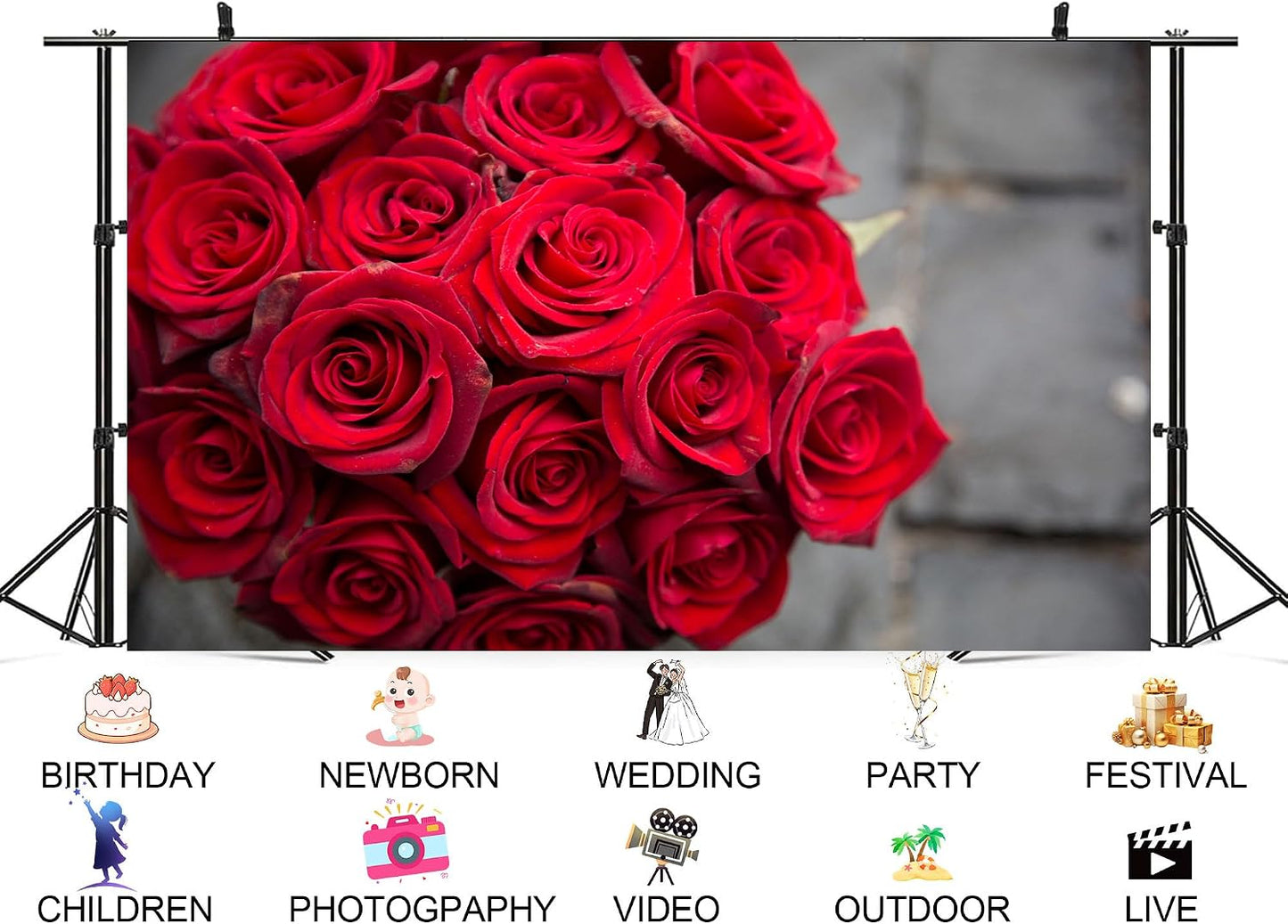 UPXIO 10x10ft Red Rose Bouquet Close Up Backdrop Romantic Floral Arrangement Photo Background Tapestry for Valentine's