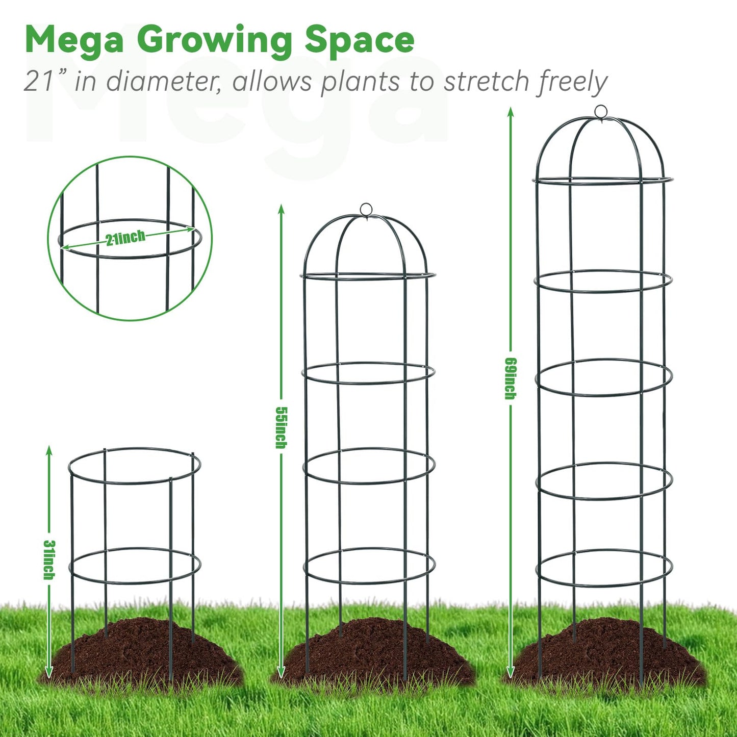 Large Trellis, Garden Obelisk Trellis for Climbing Plants Outdoor, 69" Metal Trellises for Tomato Cucumber Grape Clematis Rose Vine Support, Heavy Duty Fit 25-Gallon Container Raised Bed, Freestanding
