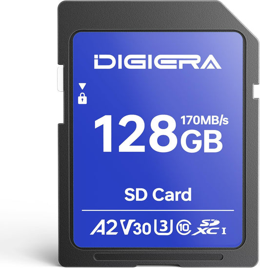 DIGIERA 128GB LS100 170MB/s, C10, U3, V30, 4K (1 Pack) SDXC UHS-I Memory Card - up to UHD, SD Card for Computers