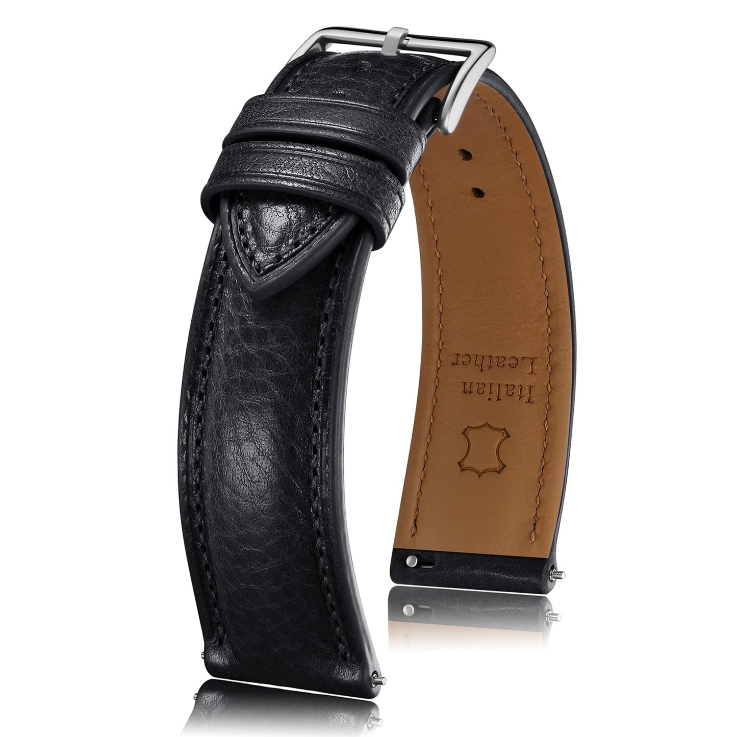 Getalia Italian leather Watch Band Tuscany Natural Vegetable-Tanned Full Grain Genuine Leather, Skin-Safe, Quick Release Replacement Watch Straps for Men and Women Thick and Soft (Black Width-20mm)