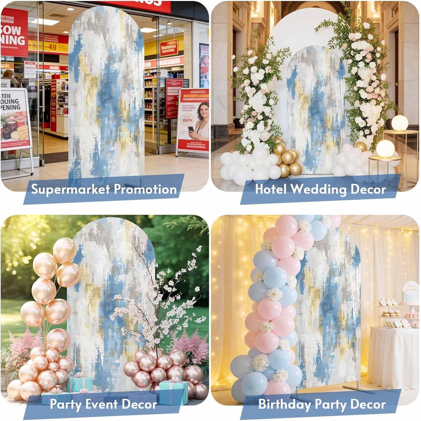 Jnbasdffb 6.6 Blue Gray Ombre Wedding Arch Cover, Stretchy Spandex Arch Backdrop Stand Covers FT, Vintage Abstract Art