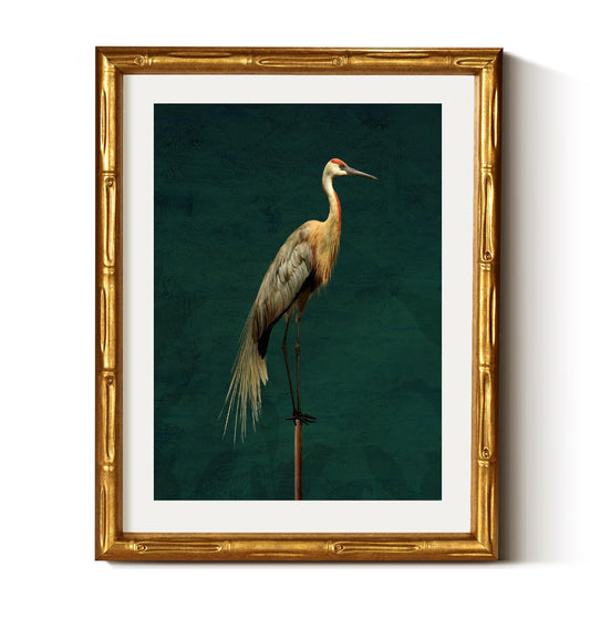 VIYYIEA Bamboo Detail Design Gold Framed Wall Art for Living Room, Crane Canvas Wall Art, Animals Picture Print Painting, Vintage Room Decor Aesthetic Bedroom Kitchen, 11 x 14 Inch