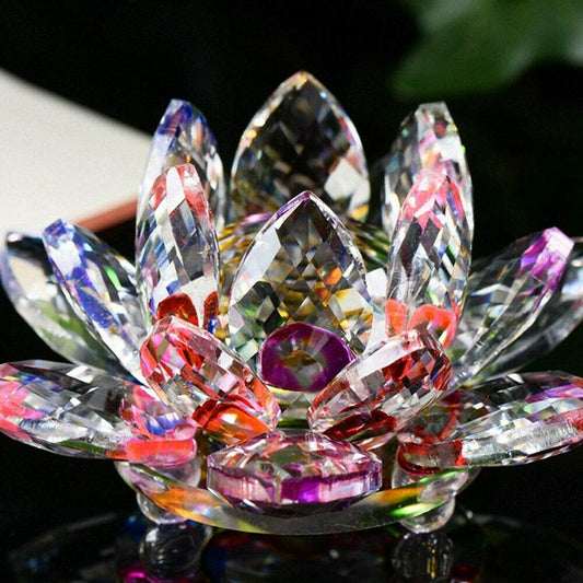 Zoogamo 3" Rainbow Crystal Lotus Flower – Glass Home Decor for Feng Shui with Clear Reflection & Gift Box
