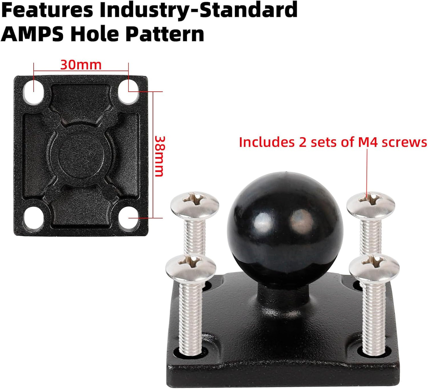 FPN 1" Ball Mount with Aluminum Alloy Square Plate & Short Double Socket Arm, Universal Electronic Device Mounting Base