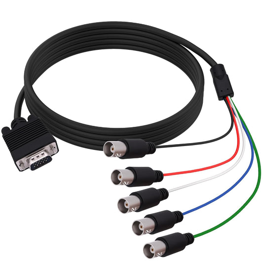 CybNemo 5BNC 15 5 -1.5M/5FT VGA to Video Signal Cable HD VGA Male to BNC Female RGBHV Coaxial Monitor Breakout Cord