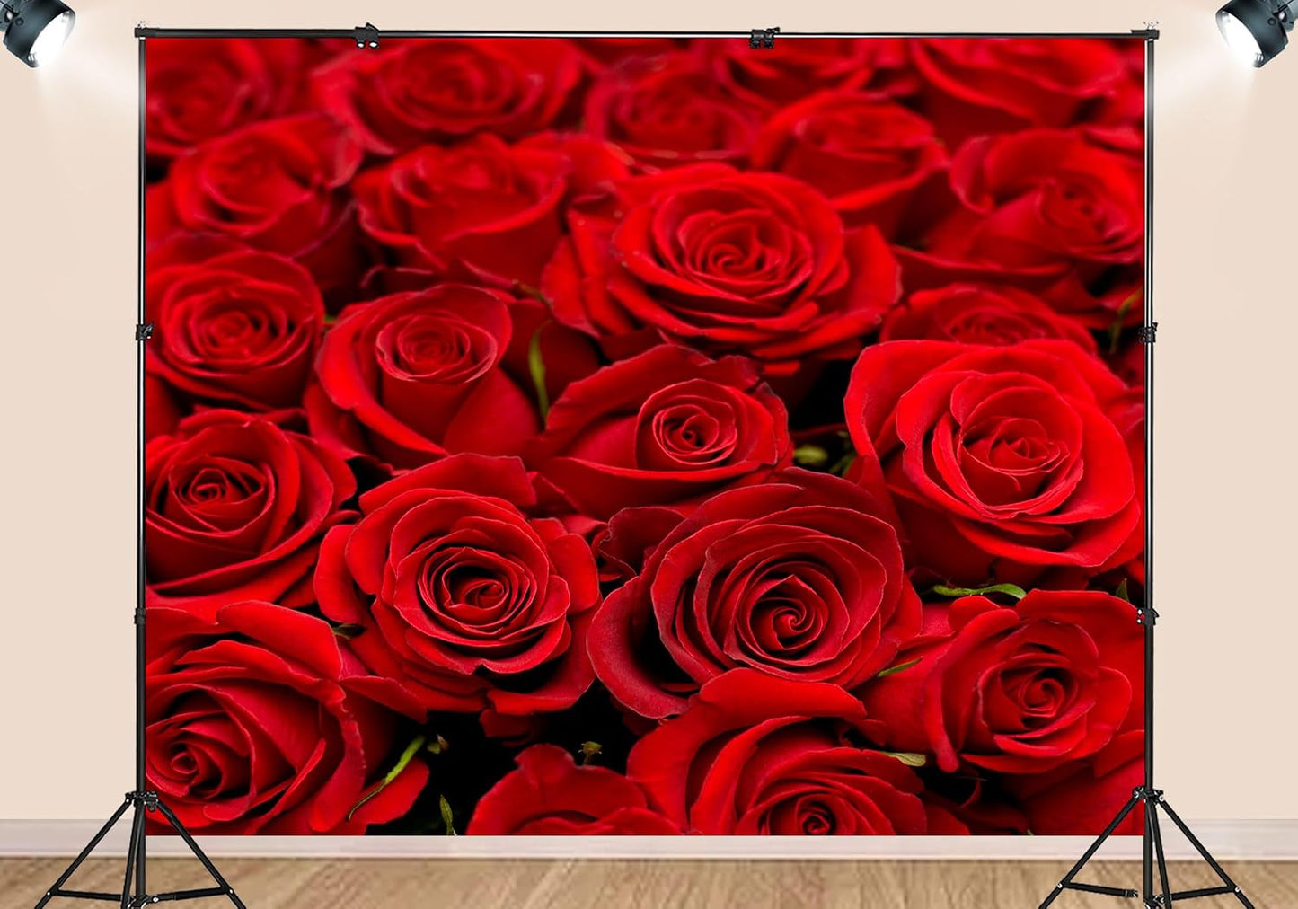 SHDASMIL 5X4ft Bright Red Roses Close Up Backdrop Fresh Floral Bouquet Background for Valentines Day Wedding Party