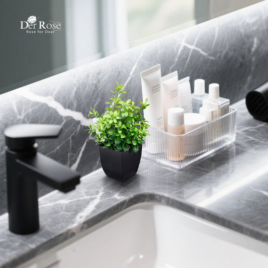 Der Rose 4 Pack Black Bathroom Decor Fake Plants Mini Artificial Greenery Potted Plants for Halloween Decor Indoor Office Table Room Farmhouse Decor