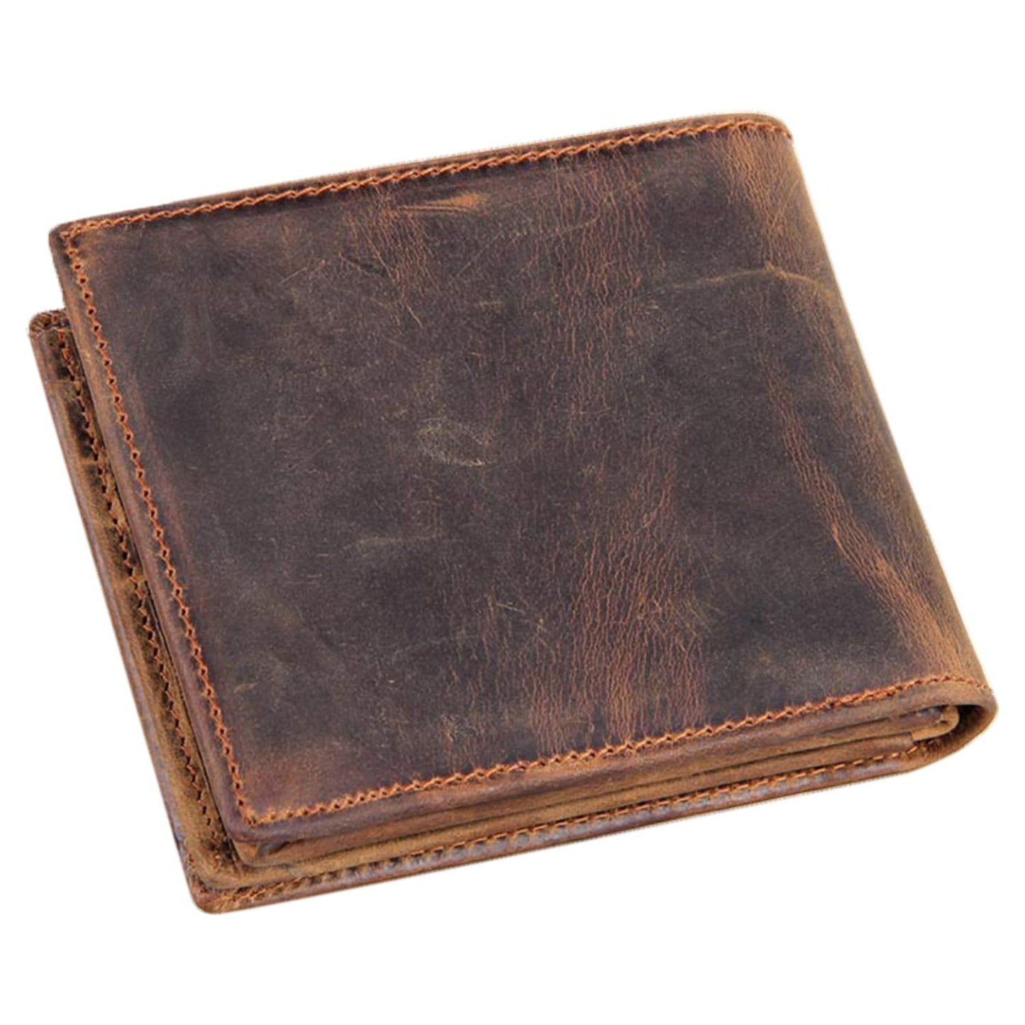 HRS Genuine Leather Wallets for Men-Handmade Vintage Italian Distressed Large Bifold Men's Wallet with RFID Blocking ID Window and Zipper