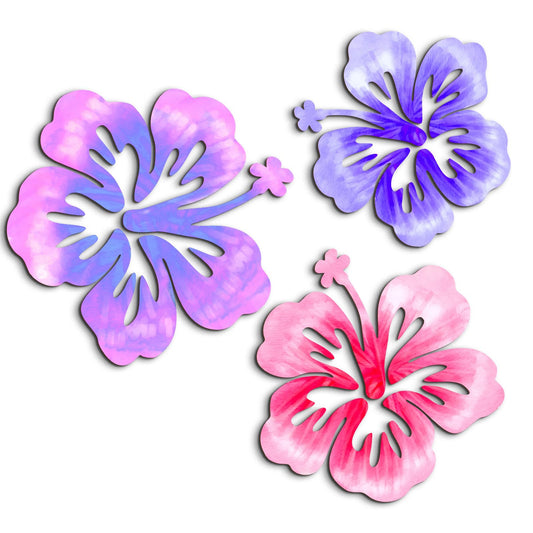 VGICH Hawaiian Wood Hibiscus Wall Art 3 Pcs, Rustic Tropical Flower Wall Decor, Vintage Tropical Plant Plaque for Home Bathroom Office
