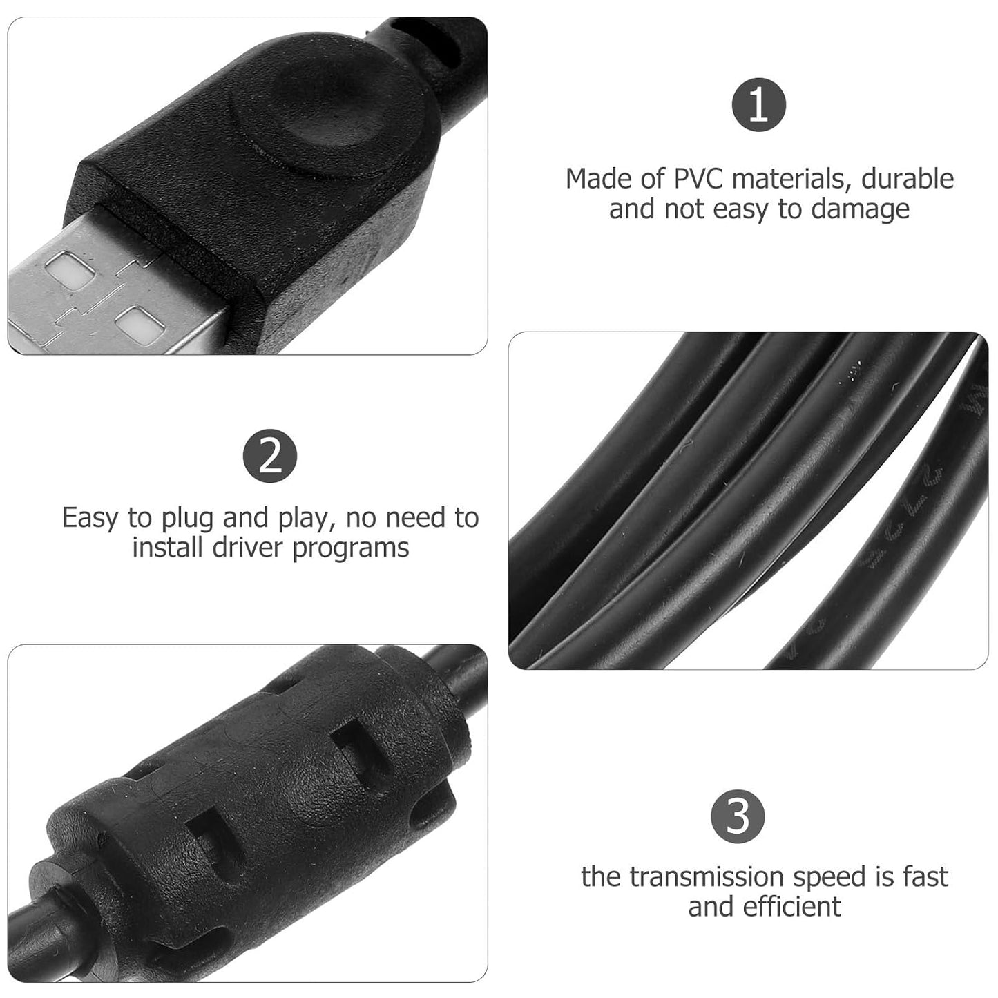 2.0 3 Kichvoe Printer USB Cable Meters Black for Computer, Copier, and Scanner Office Use Printing Accessory and USB