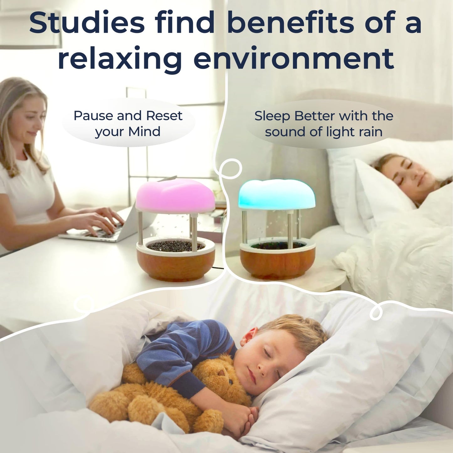 Mindsight ‘Calming Cloud’ Tabletop Water Fountain | Quiet Pump | Splash Resistant | Zen & Nature Décor | Promotes Focus, Stress Relief, Productivity, Sleep | Reminder to Pause & Reset | Desk Accessory