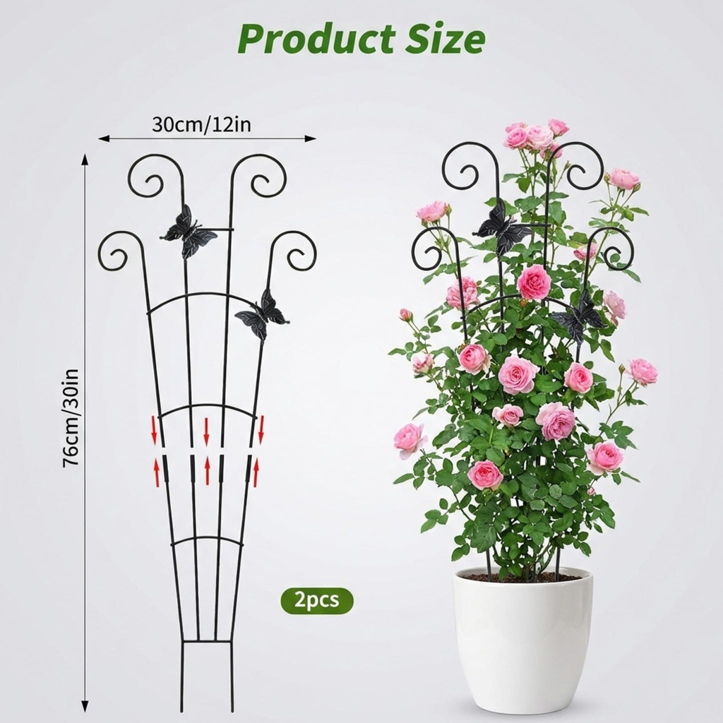 Otbushit 2 Pack Trellis for Potted Plants, 30 Inch Tall Butterfly Indoor Plant Trellis, Expandable Metal Climbing Support for Vines, Indoor Outdoor Garden
