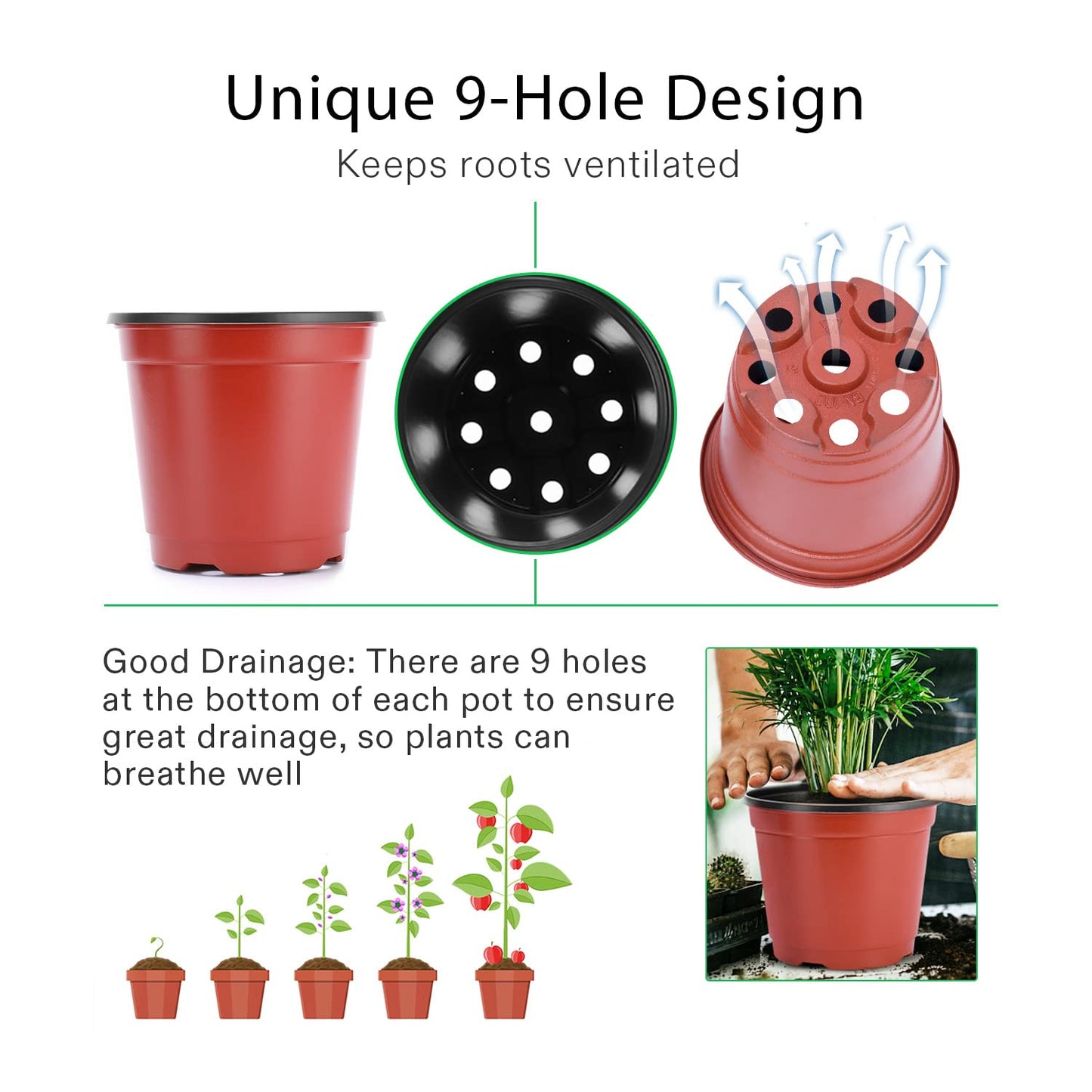 VIVOSUN 50 Pcs 6 Inch Plastic Plant Nursery Pots, Seed Starting Pot, Flower Plant Container for Seedlings, Cuttings, Transplanting
